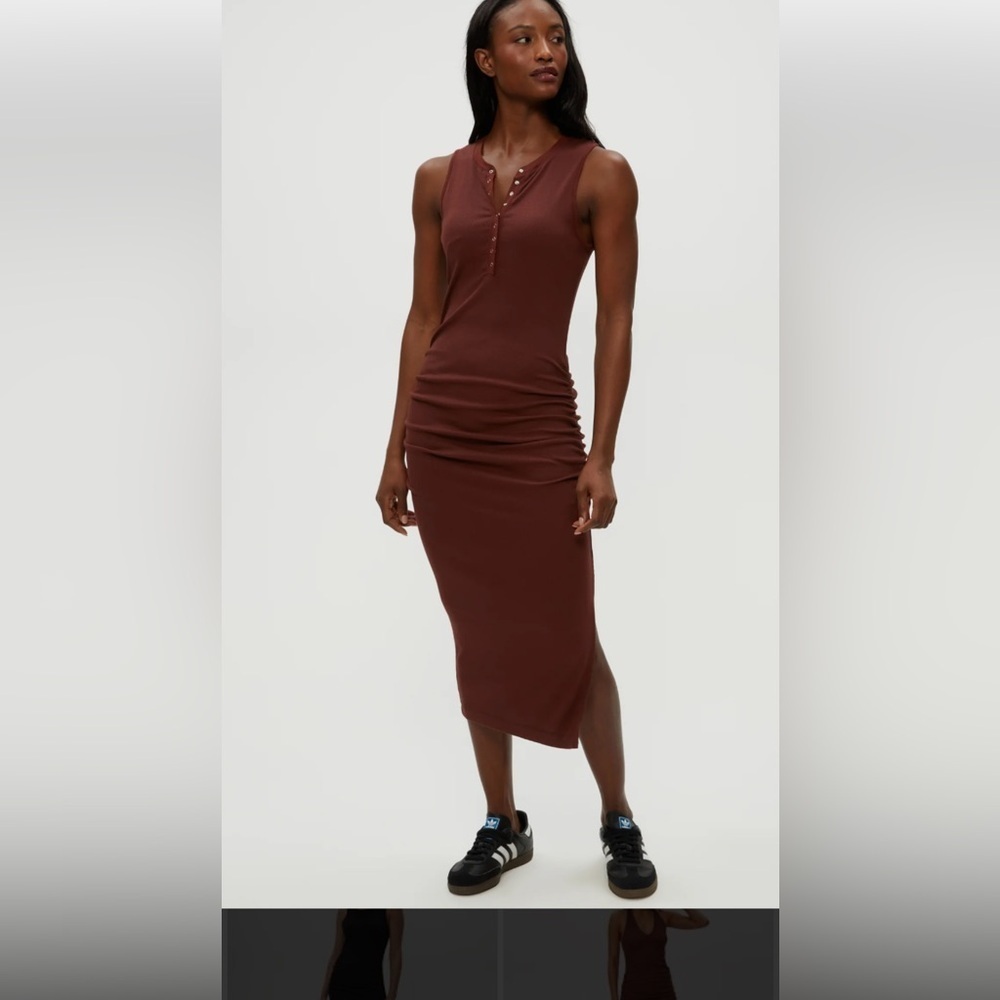 Michael Stars Sleeveless Chocolate Midi Henley Dress Women’s Small